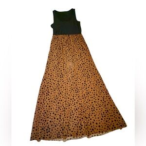 SHEIN Black and Brown Polka Dot/Animal Print Sleeveless Maxi Dress Size Large